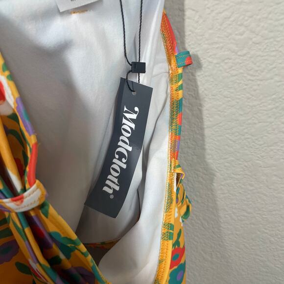 ModCloth Medium Greta High Waisted Bikini Bottom Swimwear Yellow Floral Tie Side - Picture 8 of 9